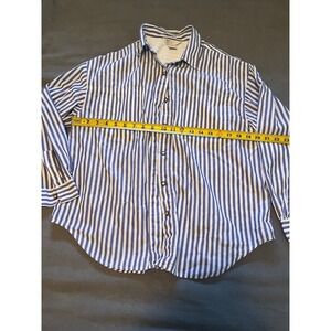 American Weekend Button Down Shirt Blue White Striped Large Vintage Coastal